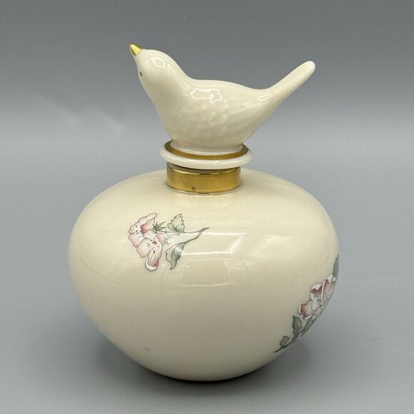Vtg Lenox Serenade Porcelain Perfume Bottle with Bird Topper Floral Gold Gilt - Picture 4 of 11